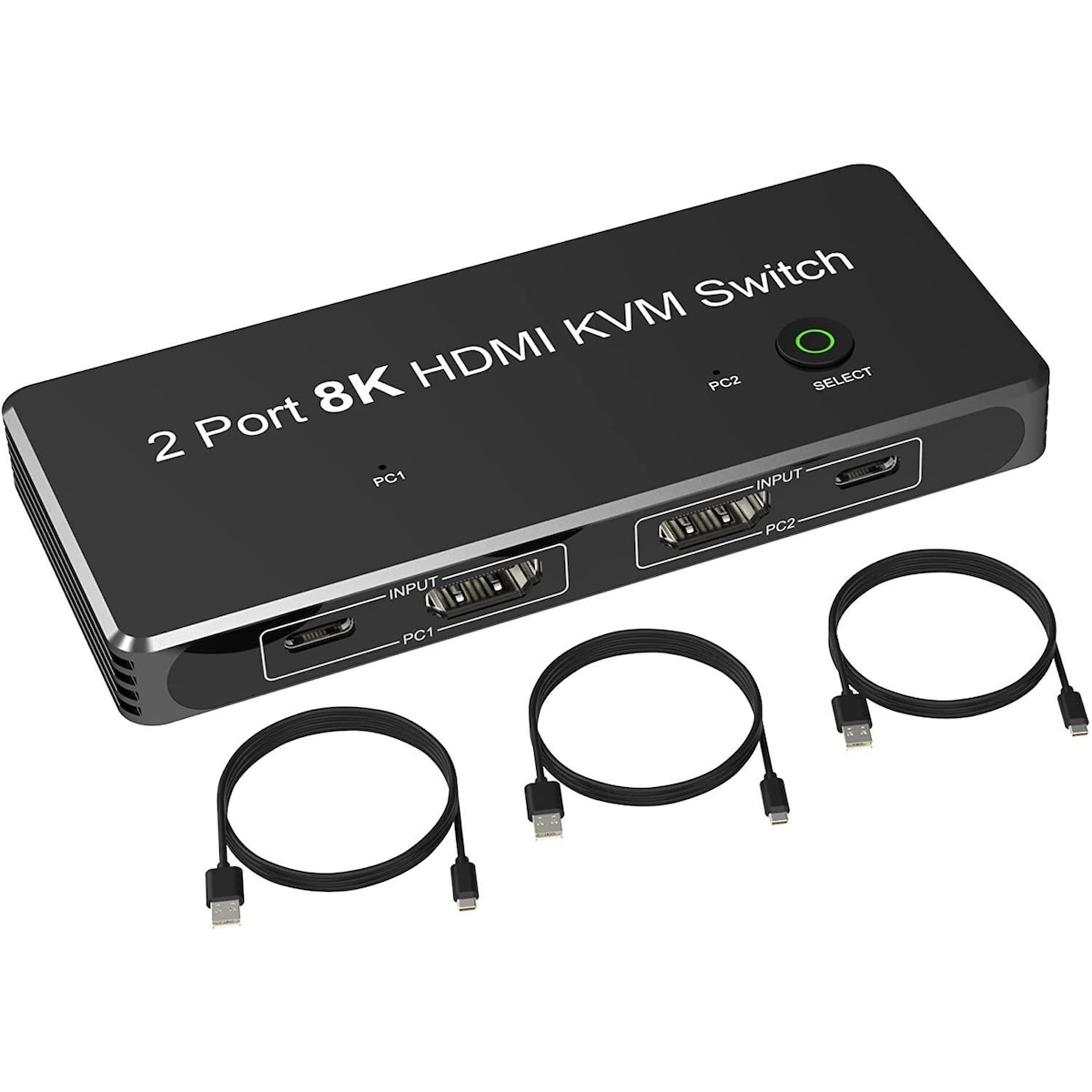 NÖRDIC HDMI 2.1 8K60Hz KVM-svitsj 2 til 1 HDCP2.3 HDR10 med 4xUSB-A-utgang