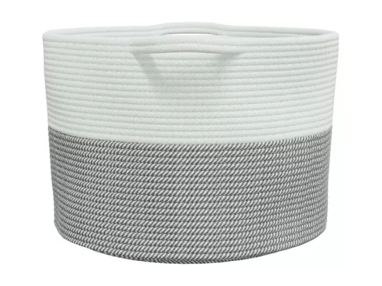 Panier à linge gris et blanc Ø55x36 cm coton