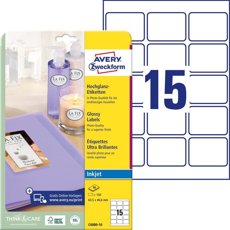 Avery Zweckform Etiketten, C6080-10, 63.5 x 46.6 mm, 10 Blatt