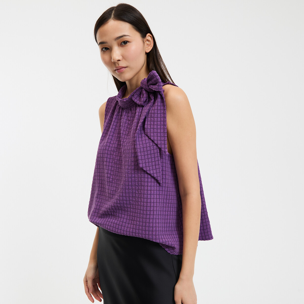 COLEÇÃO LA REDOUTE<br>Camisa sem mangas, gola alta, xadrez