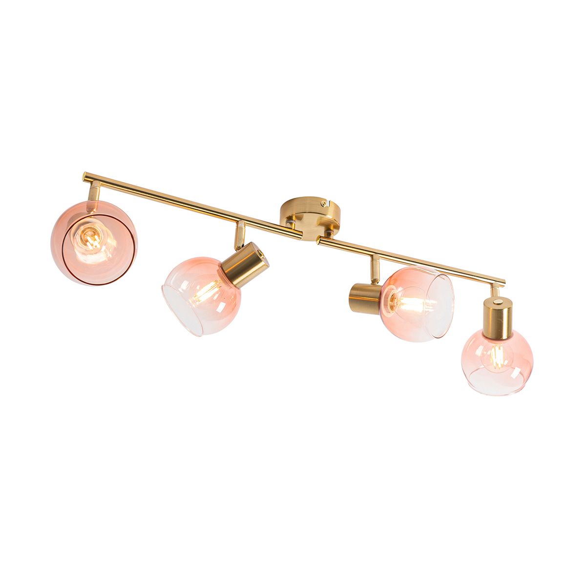 Art Deco spot goud met roze glas 4-lichts - Vidro