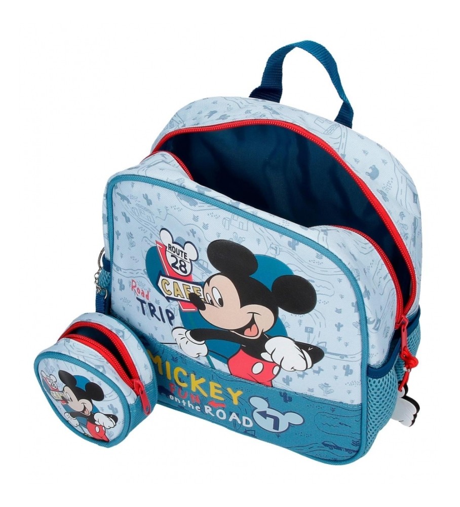 Mochila infantil Disney Mickey Road Trip, adaptável a carrinho de compras, azul
