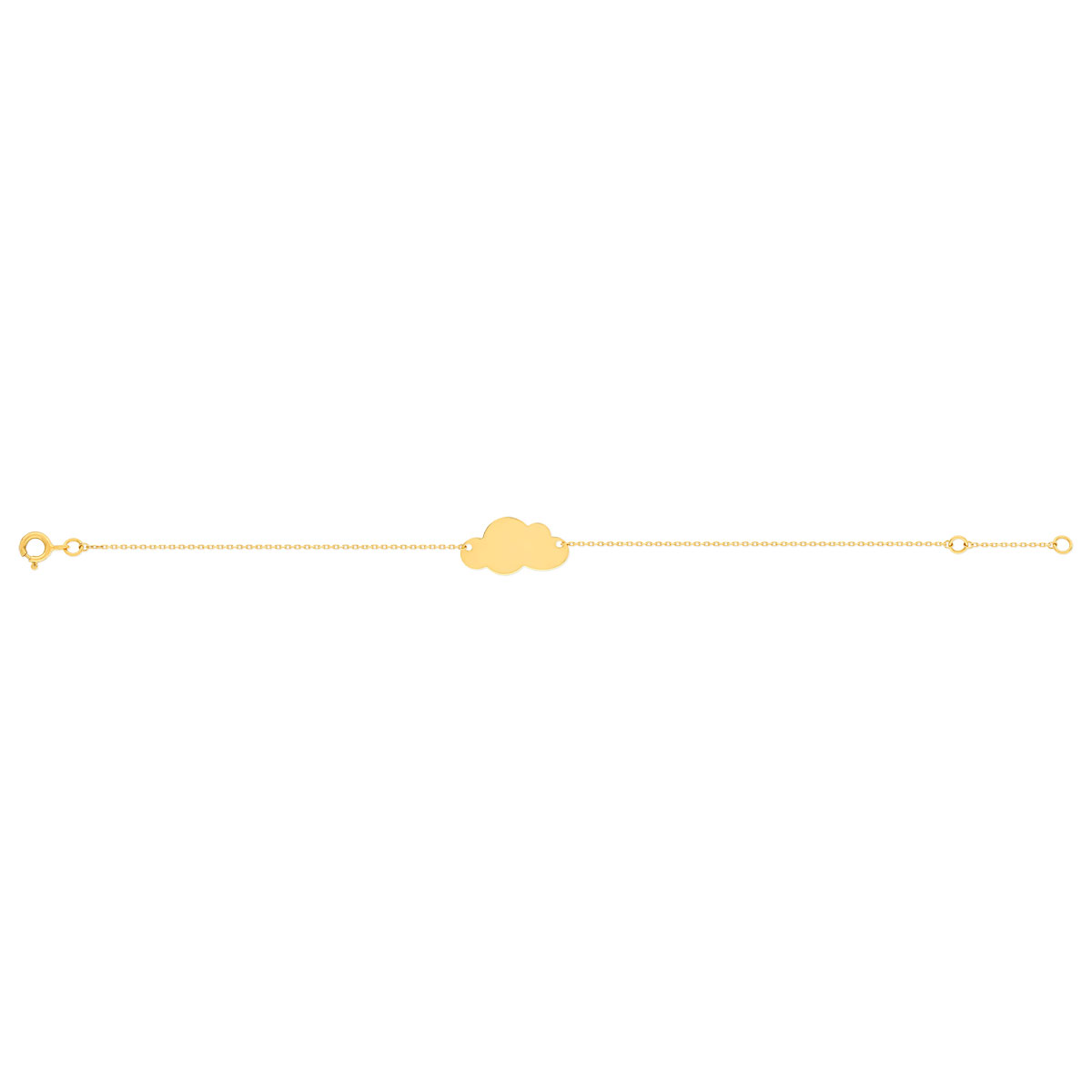 Bracelet or jaune 375, médaille motif nuage, personnalisable. Longueur 19 cm.