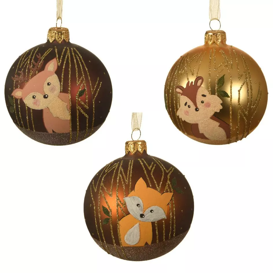 Lot de 6 boules de Noël en verre Foxy Cannelle