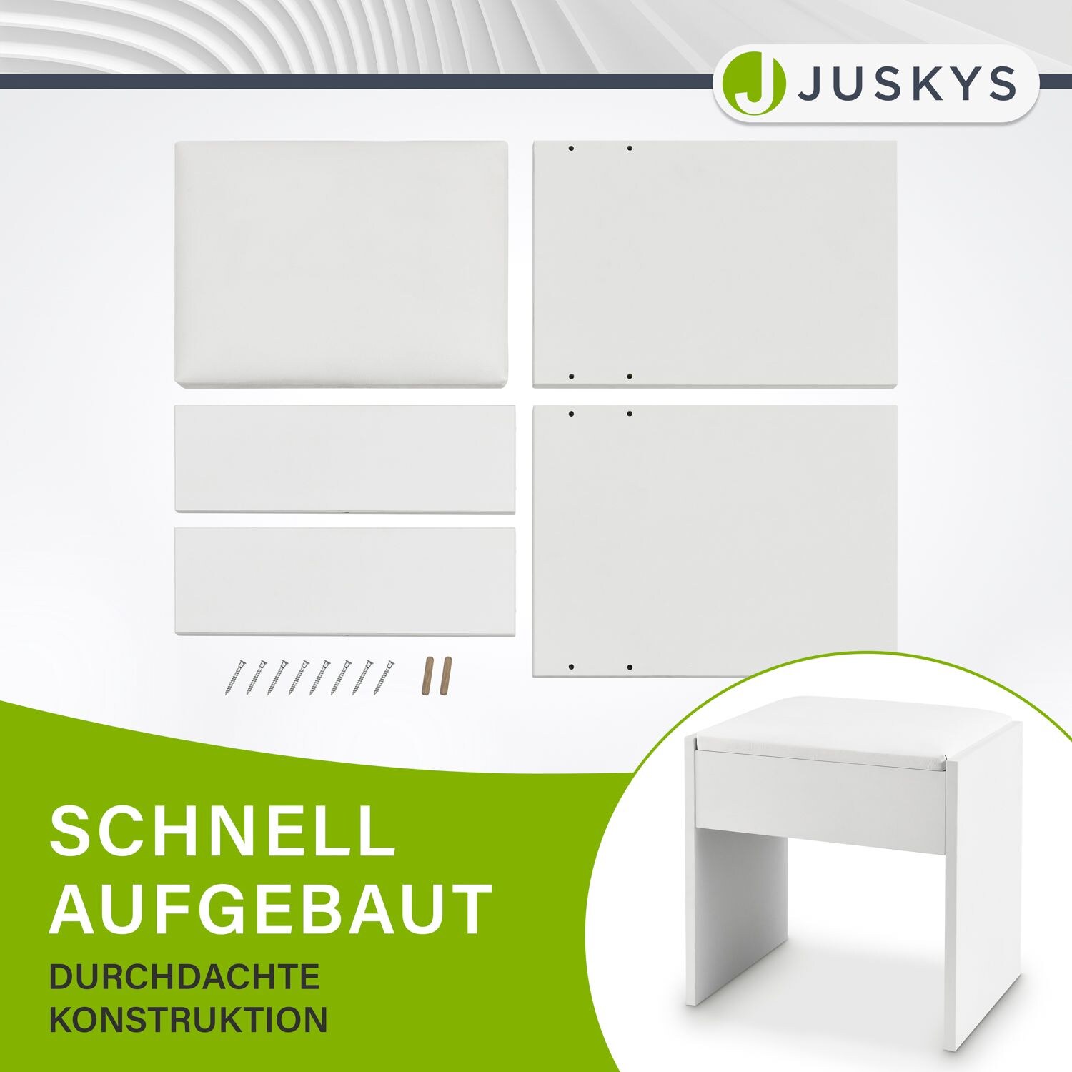 Juskys Schminktisch Hocker Melly aus Holz mit gepolstertem Kissen & Bezug aus Kunstleder in Weiß