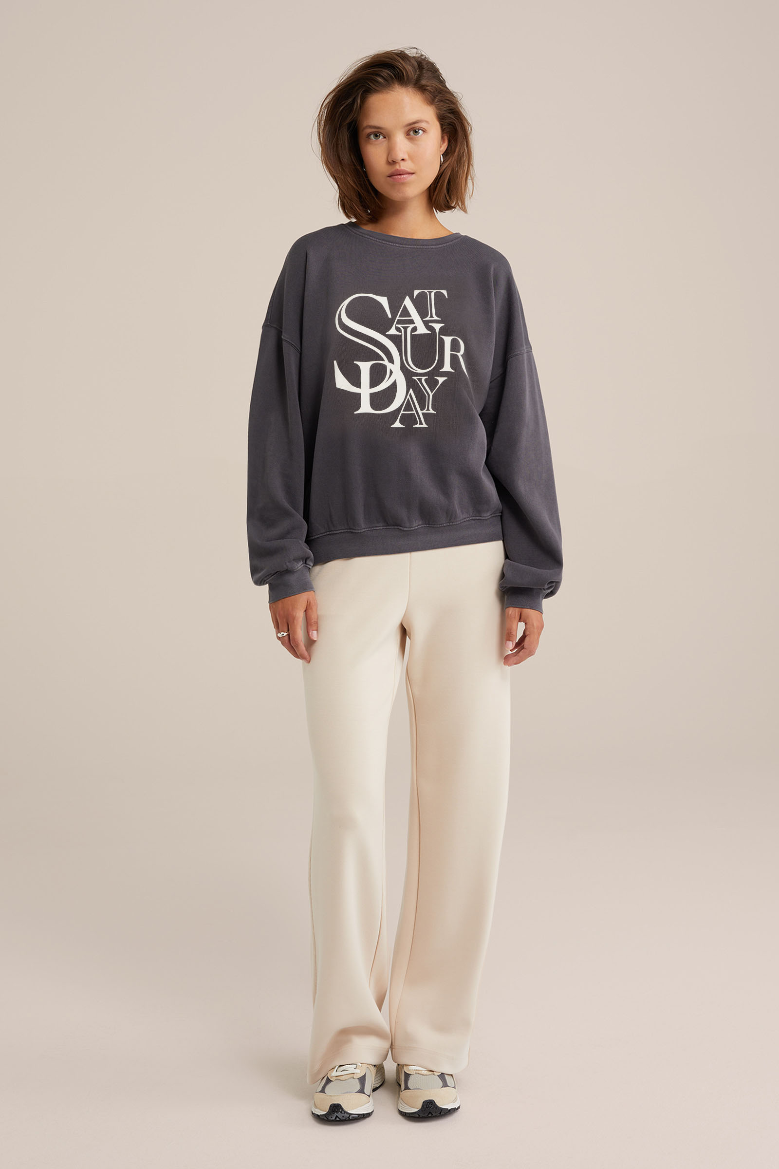 sweater met opdruk WE Fashion Donkergrijs