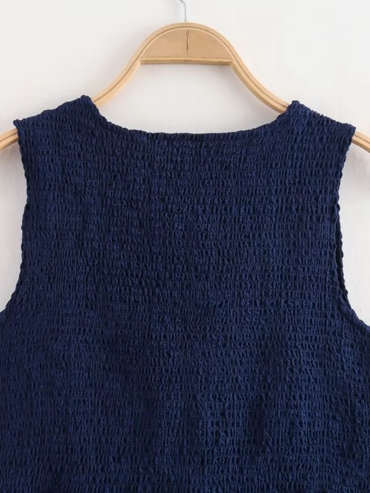 Omelia - Mouwloze blouse met strik / Hoge taille en wijde pijpen