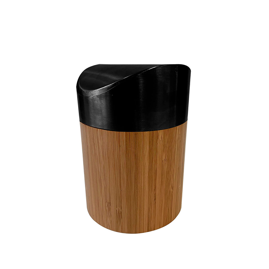 Poubelle de table métal et bambou noir 16.5x12x12cm