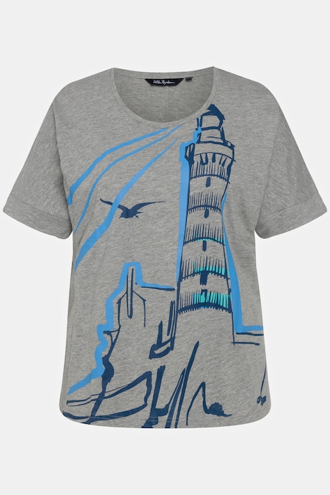 T-Shirt, Leuchtturm, Oversized, Rundhals, Halbarm