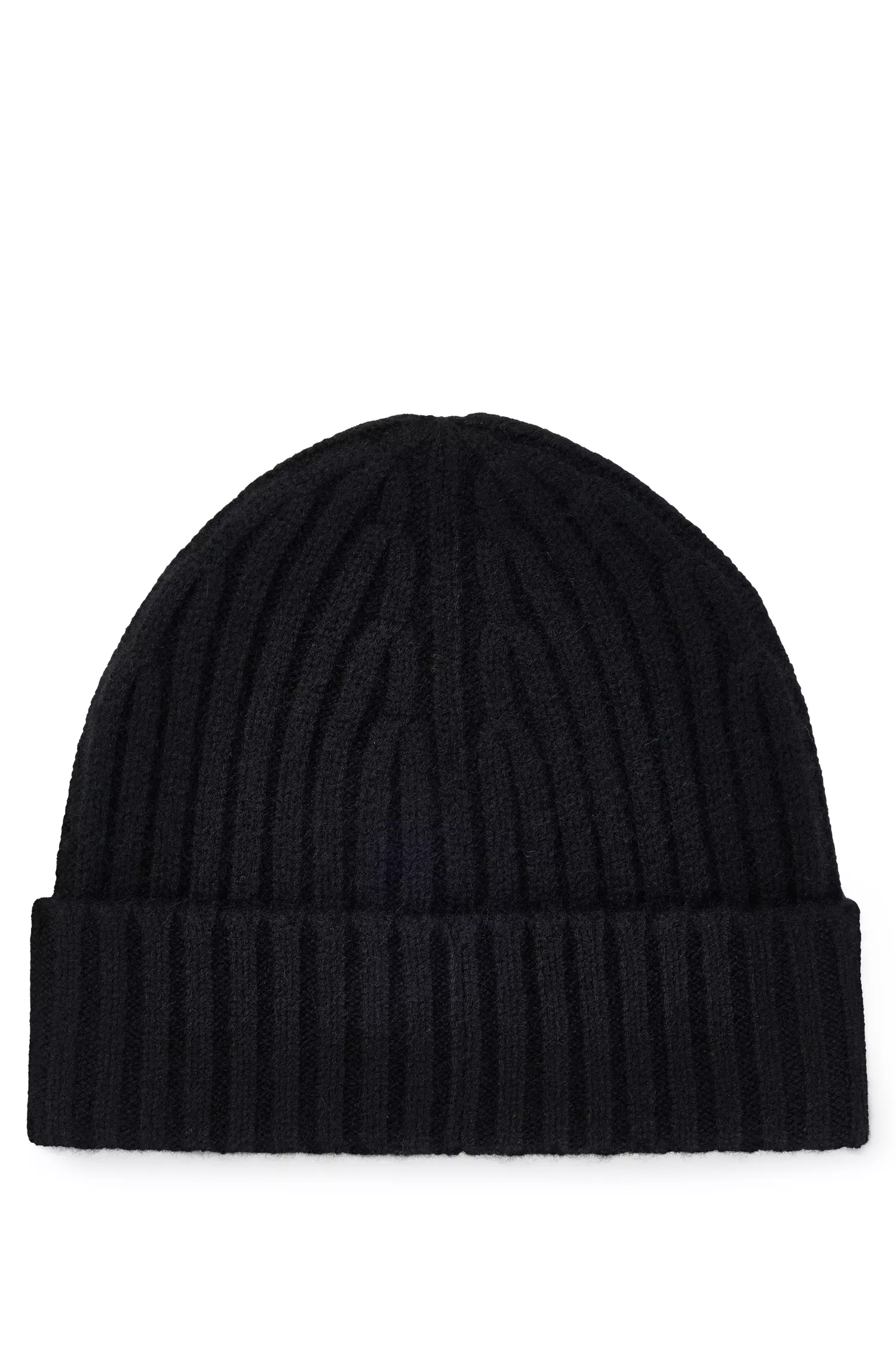 Gorro BOSS preto canelado em cashmere