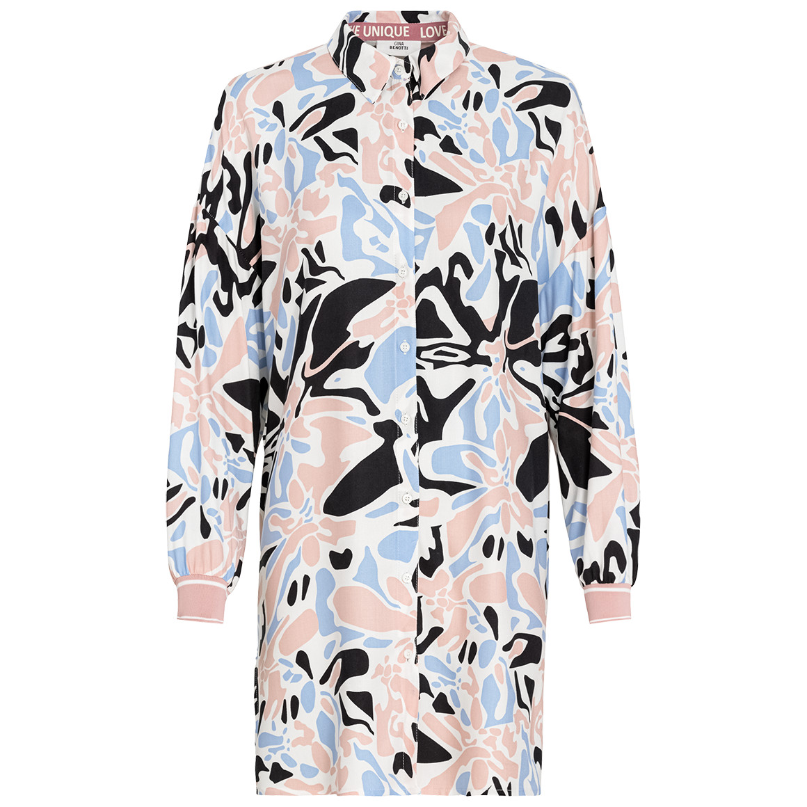 Gina Benotti Damen Longbluse mit abstraktem Muster weiss / rosa / hellblau