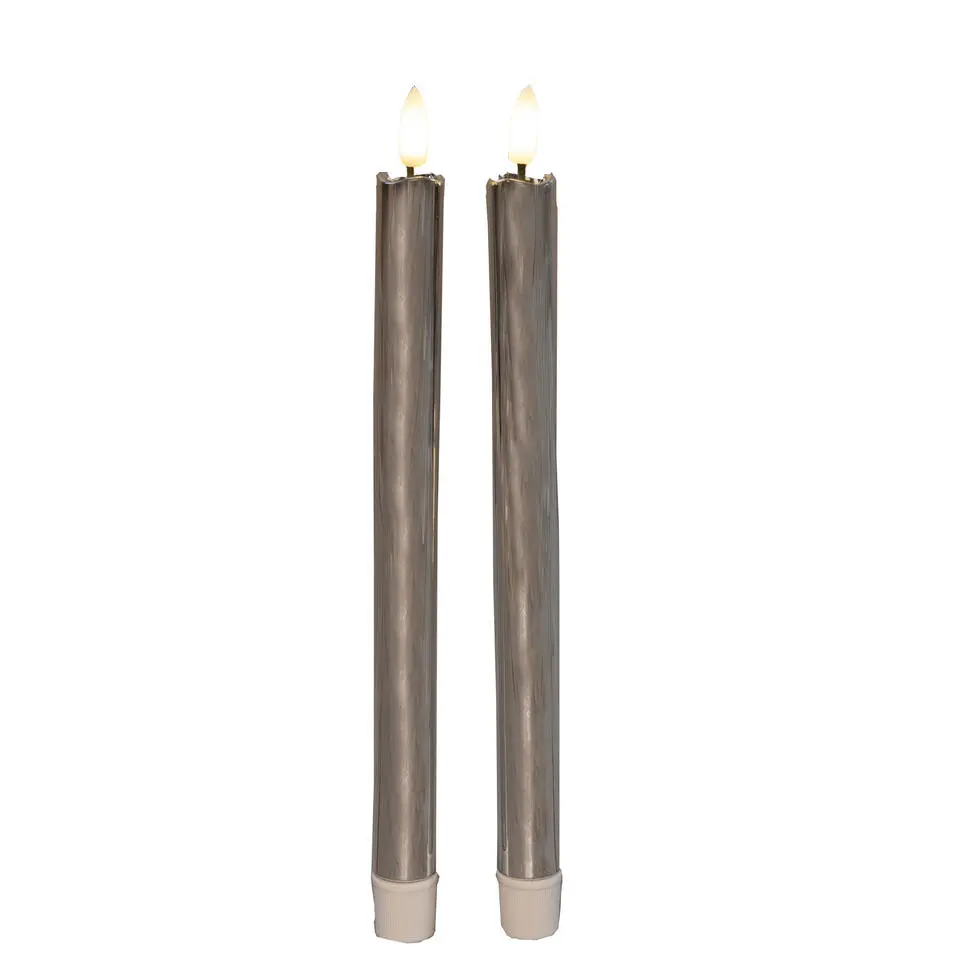 Anna's Collection Led dinerkaarsen - 2x - zilver glimmend - 25 cm