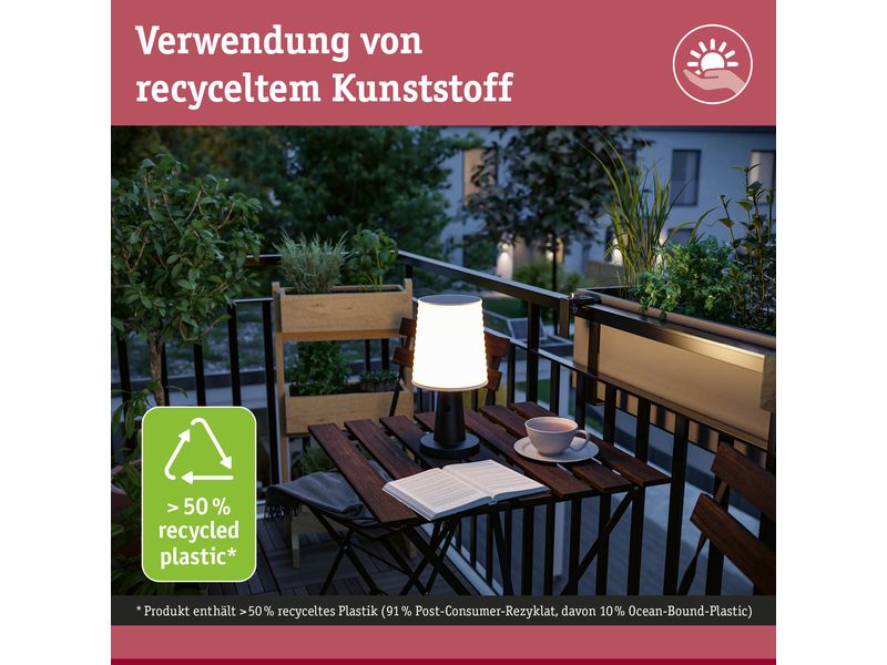 Paulmann Akku-Tischleuchte Solar LED Ilanga Wiederaufladbare Tischleuchte mit integriertem Solarpanel