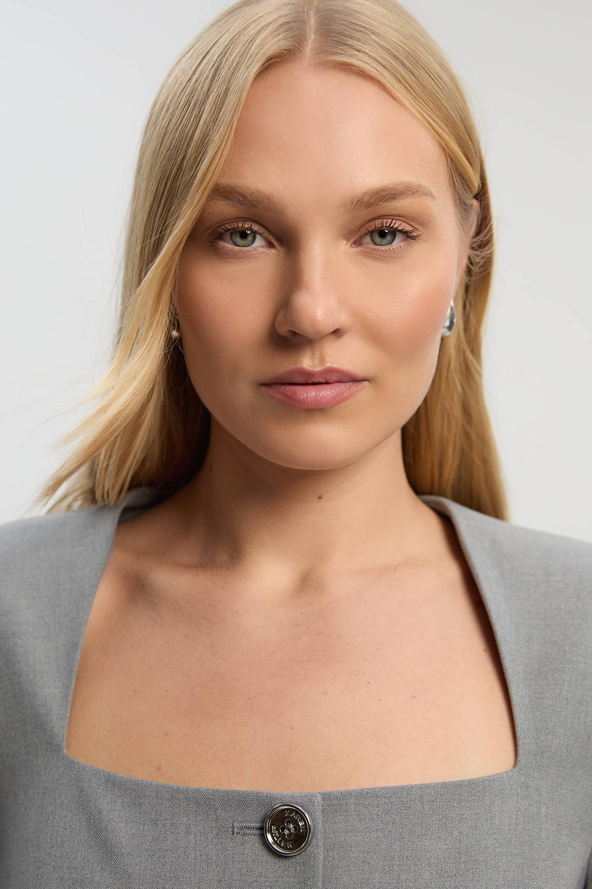 KarenMillen Blazer Petite Tailleur Chiné à Ceinture et Col Carré