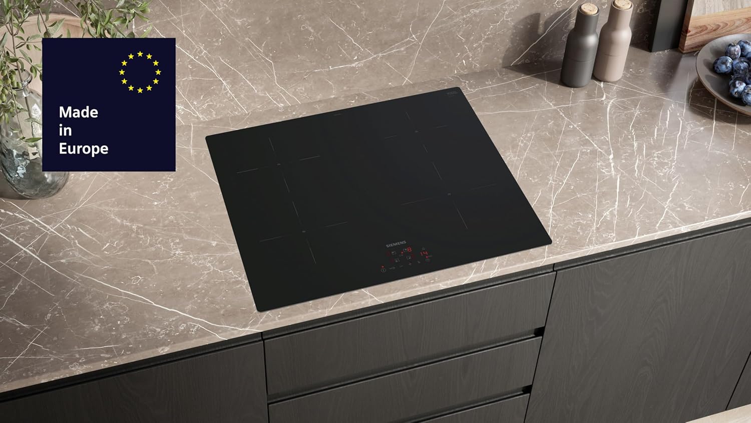 Siemens EU611BEB6E iQ100, Induktionskochfeld, 60 cm, Schwarz, Rahmenlos aufliegend, TouchControl, powerBoost, powerInduktion - schneller, sauberer und sicherer kochen
