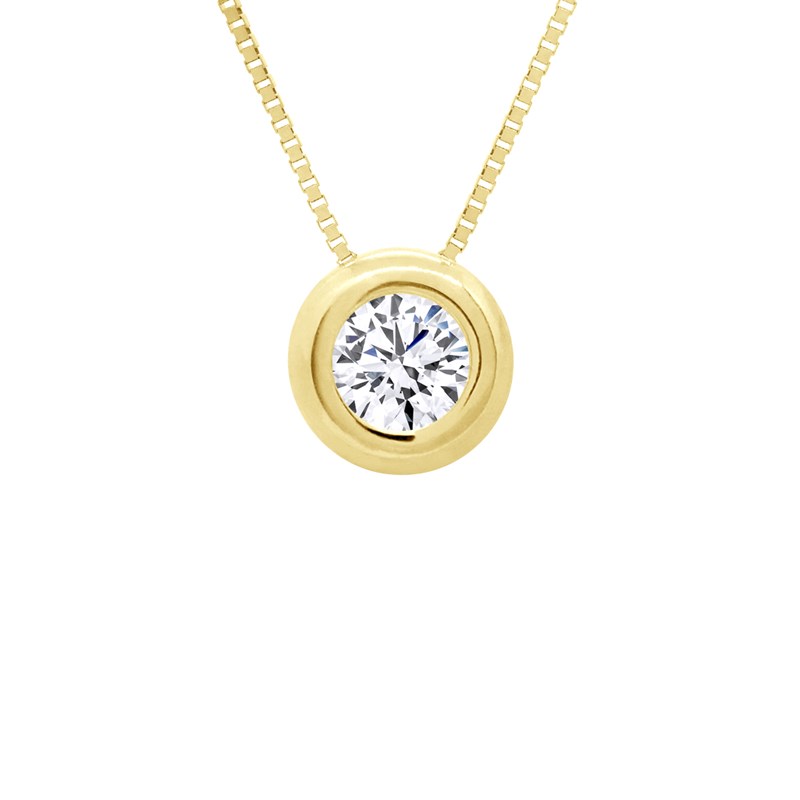 Collier solitaire - Or Jaune - Orné d'un Oxyde de Zirconium 3 mm serti Clos