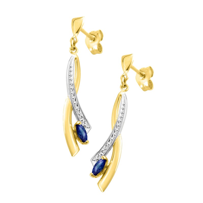 Boucles d'oreilles femme pendantes bicolores - Saphir - Or 18 Carats