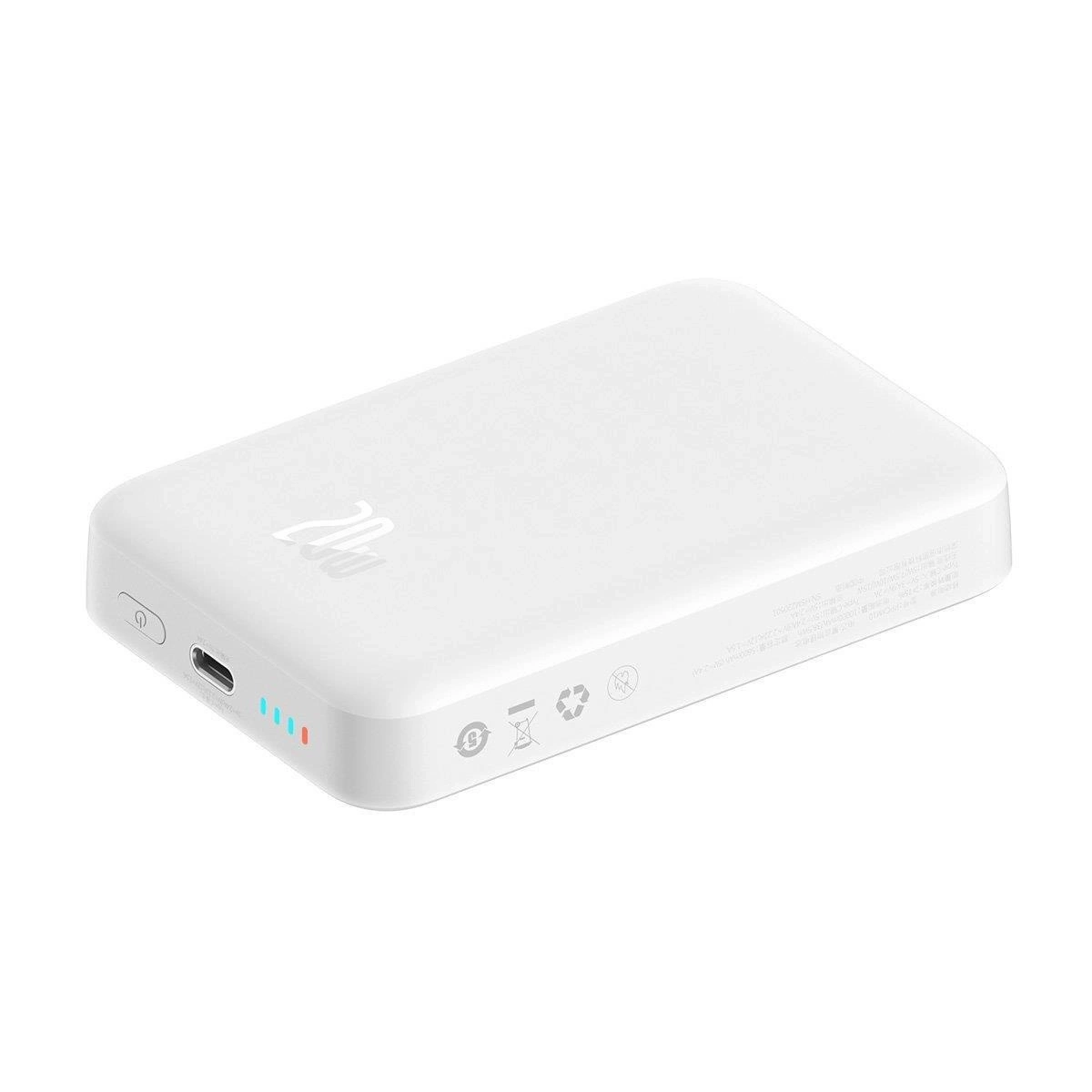 (15W) Mini 10000mAh Magnetische MagSafe USB C Powerbank Power Delivery Ladegerät inkl. USB C Ladekabel mit LED Anzeige - Weiss
