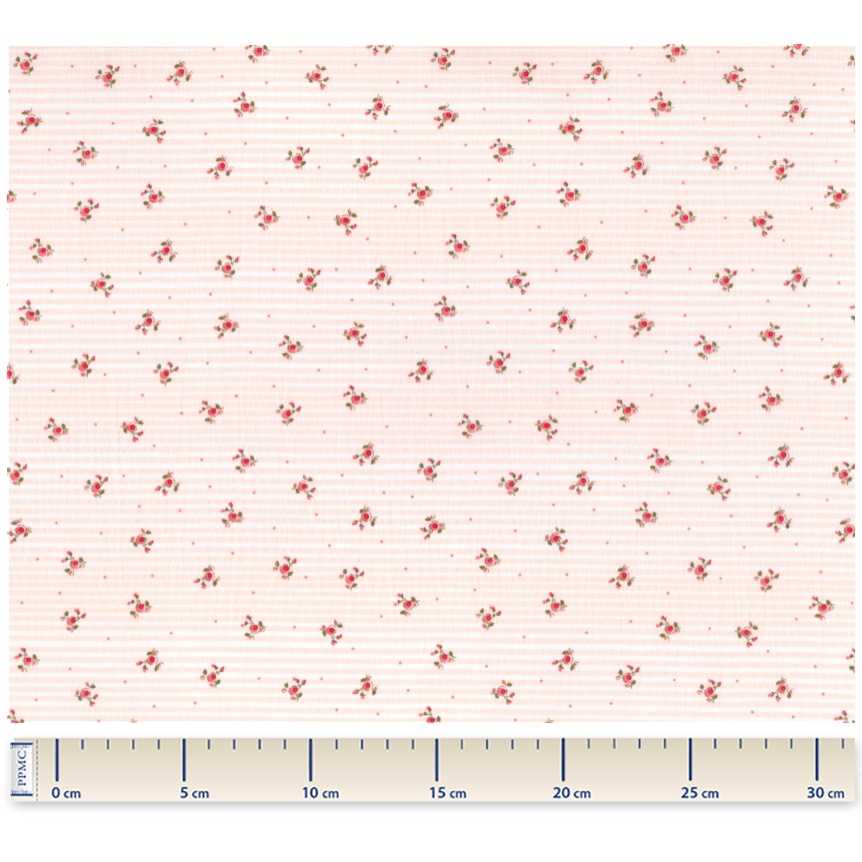 Tissu Coton Au Mètre Ex2329 Rayures Fleuries Pèche