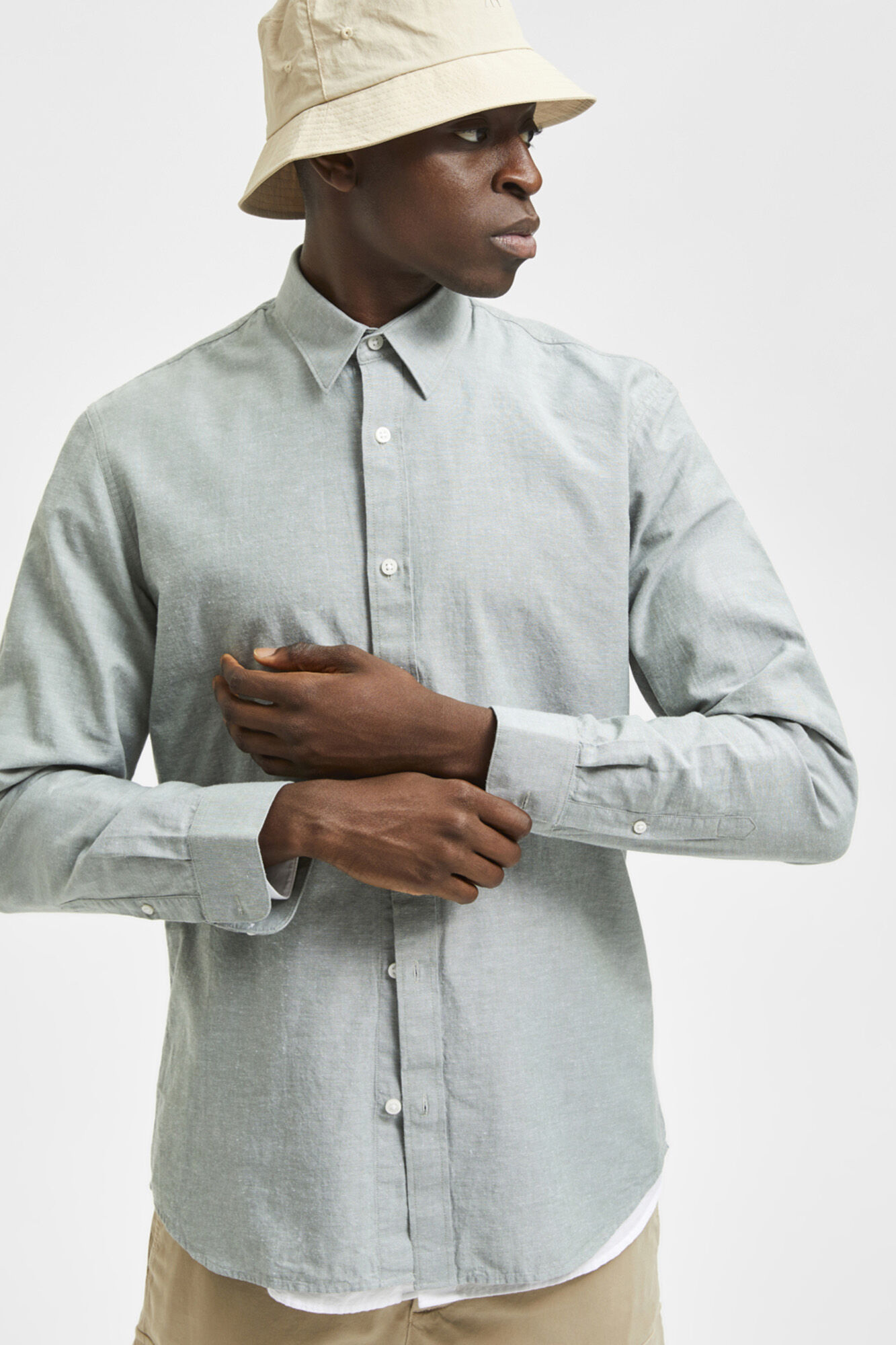 Camisa de algodão orgânico com corte slim - Cinza