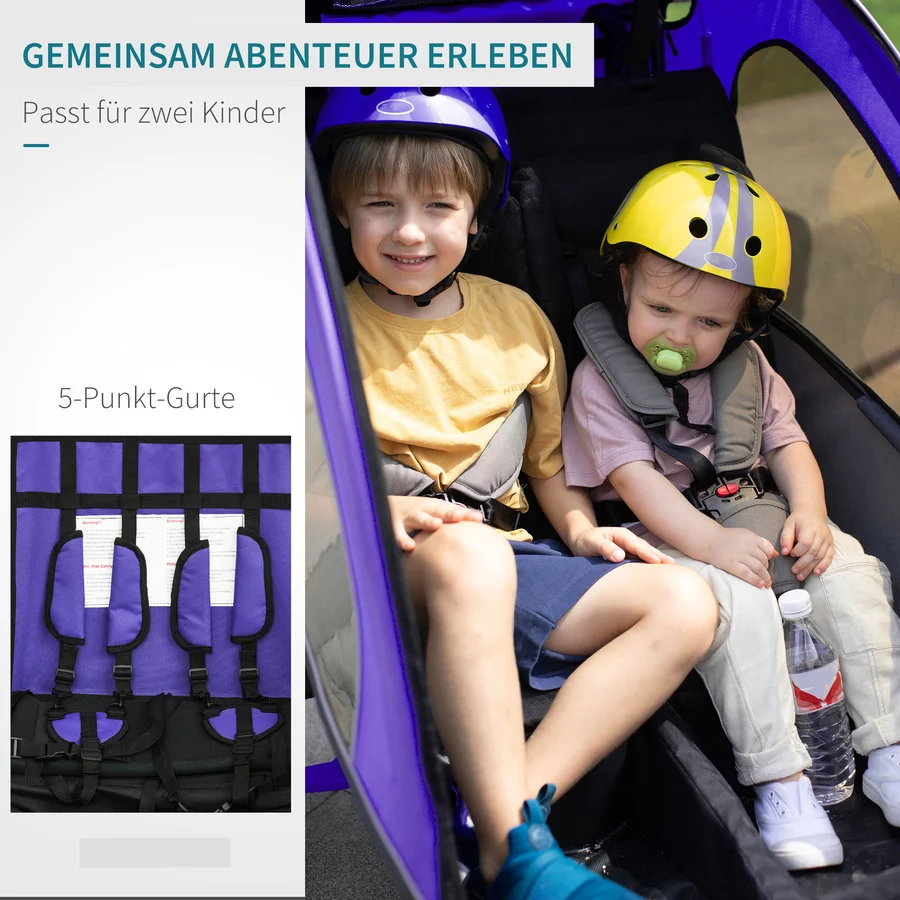 HOMCOM Kinderanhänger Mit Staufach lila, schwarz