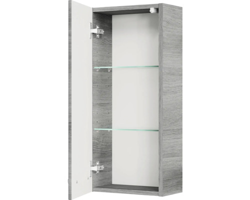 Pelipal Quickset 328 badkamermeubelset (B x H x D 175 x 200 x 39 cm), grafiet getextureerde fronten (horizontaal patroon), met witte glazen wastafel, hoge kast, onderkast en bovenkast (328.120008)