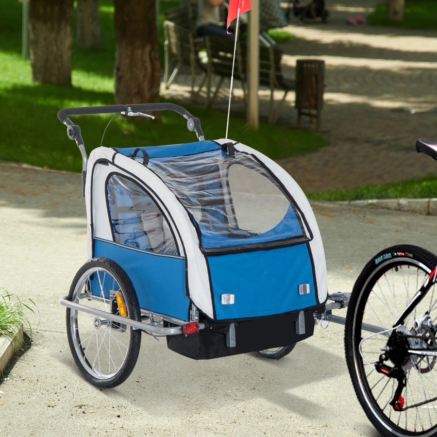 HOMCOM Kinderanhänger mit Staufach blau, weiß