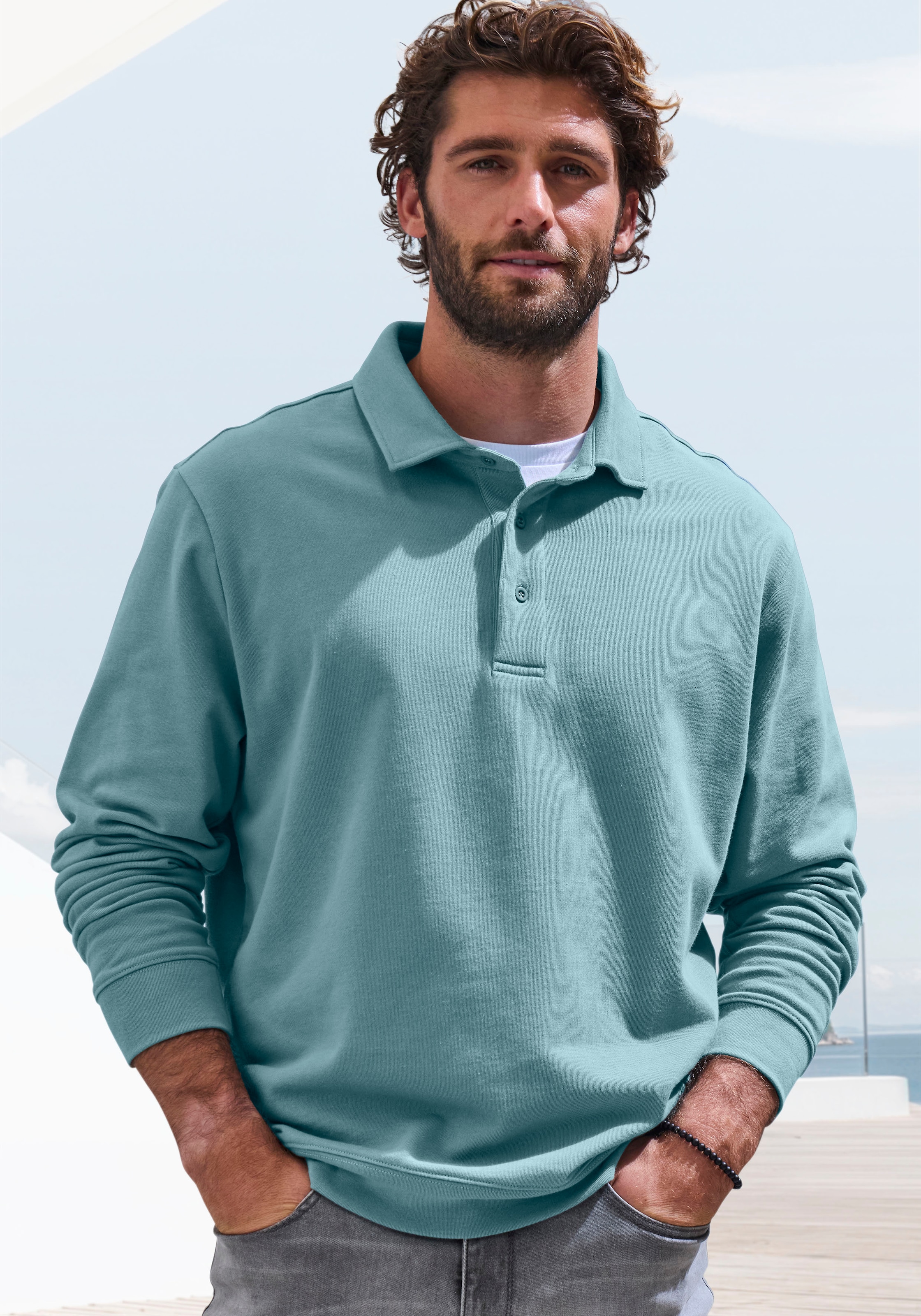 John Devin Sweatshirt , Langarm, Pullover mit Polokragen, Baumwolle