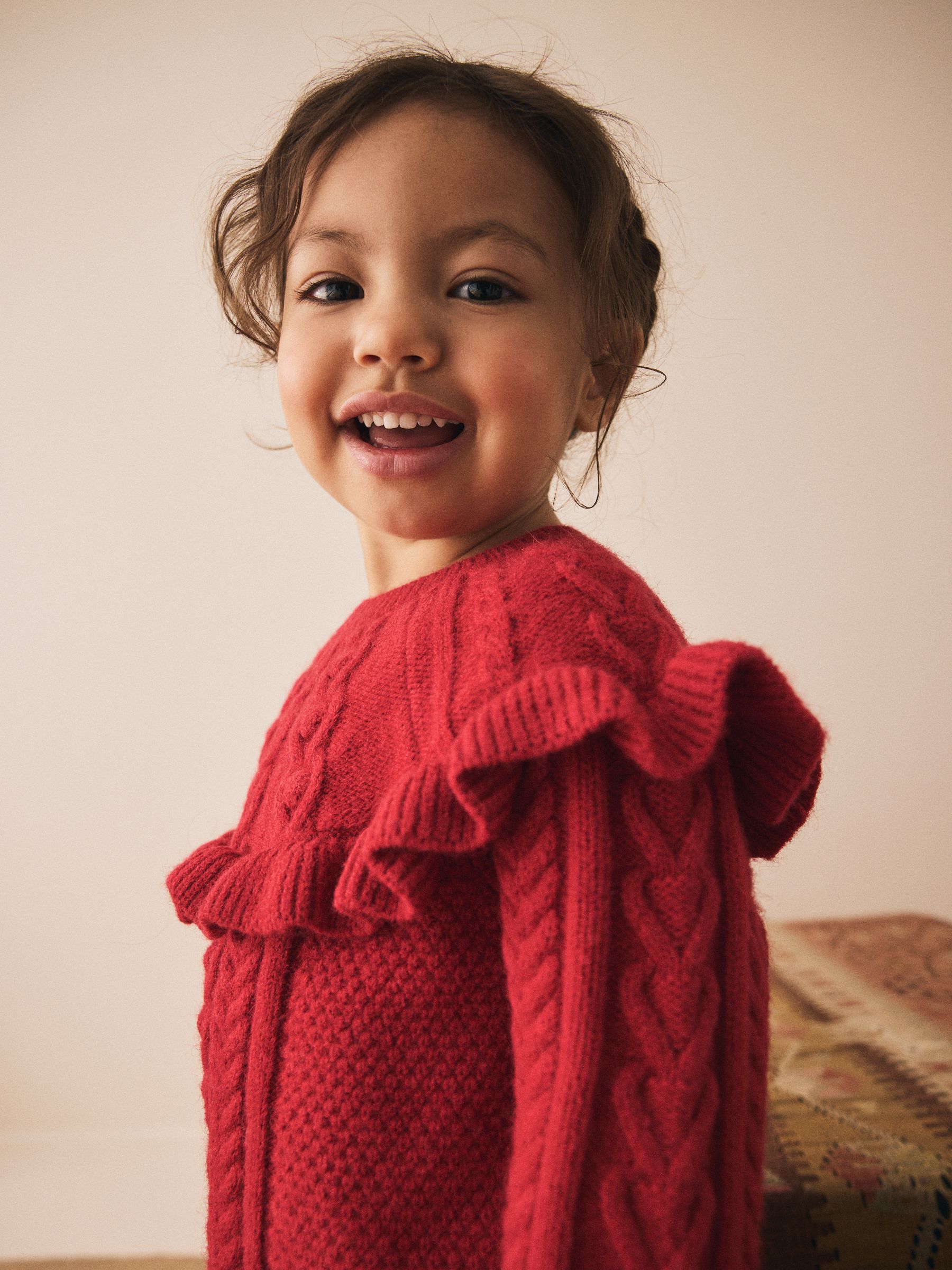 Rood - Cable Knitted Jumper (3mths-7yrs)