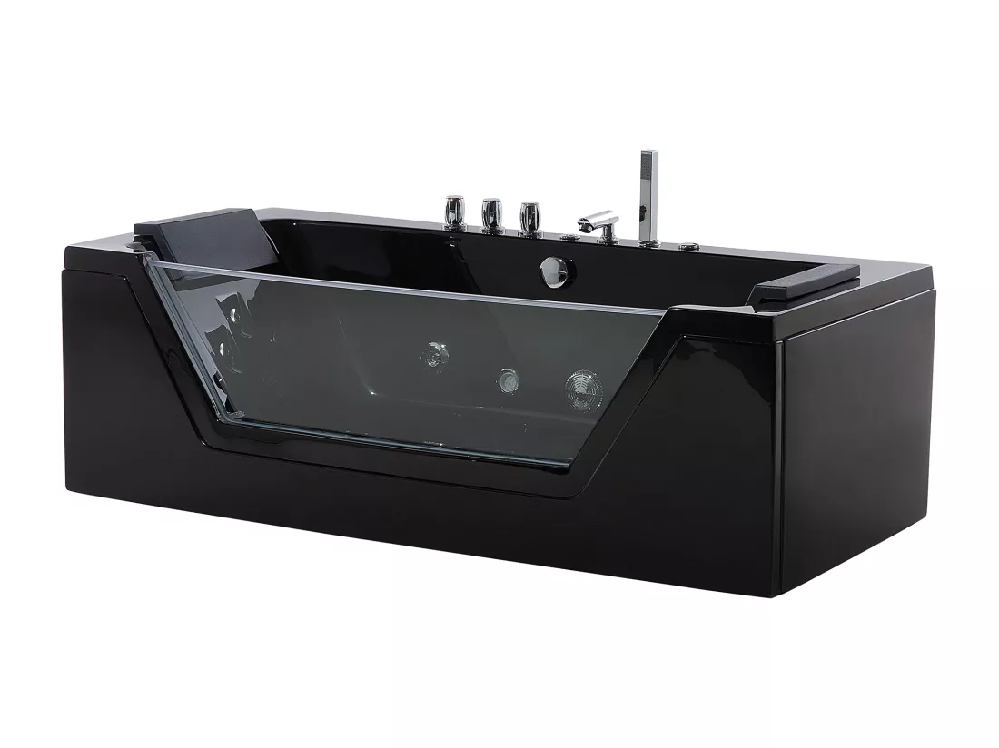 Baignoire balnéo noire 153 x 71 cm avec LED SAMANA
