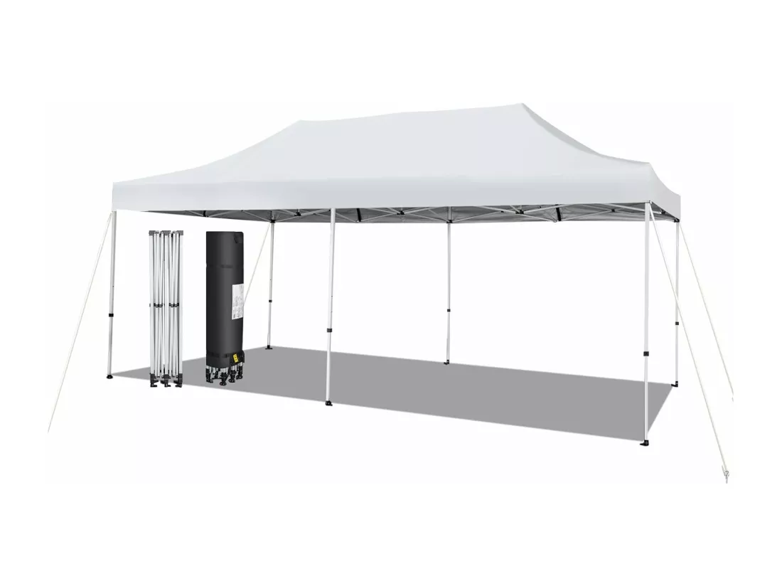 Tonnelle de Jardin Instantanée Portable 3Mx6M, Auvent Pliable Camping Imperméable Anti-UV SFP +50 avec Roues et Sac Disponibles, pour 16-20 Personnes