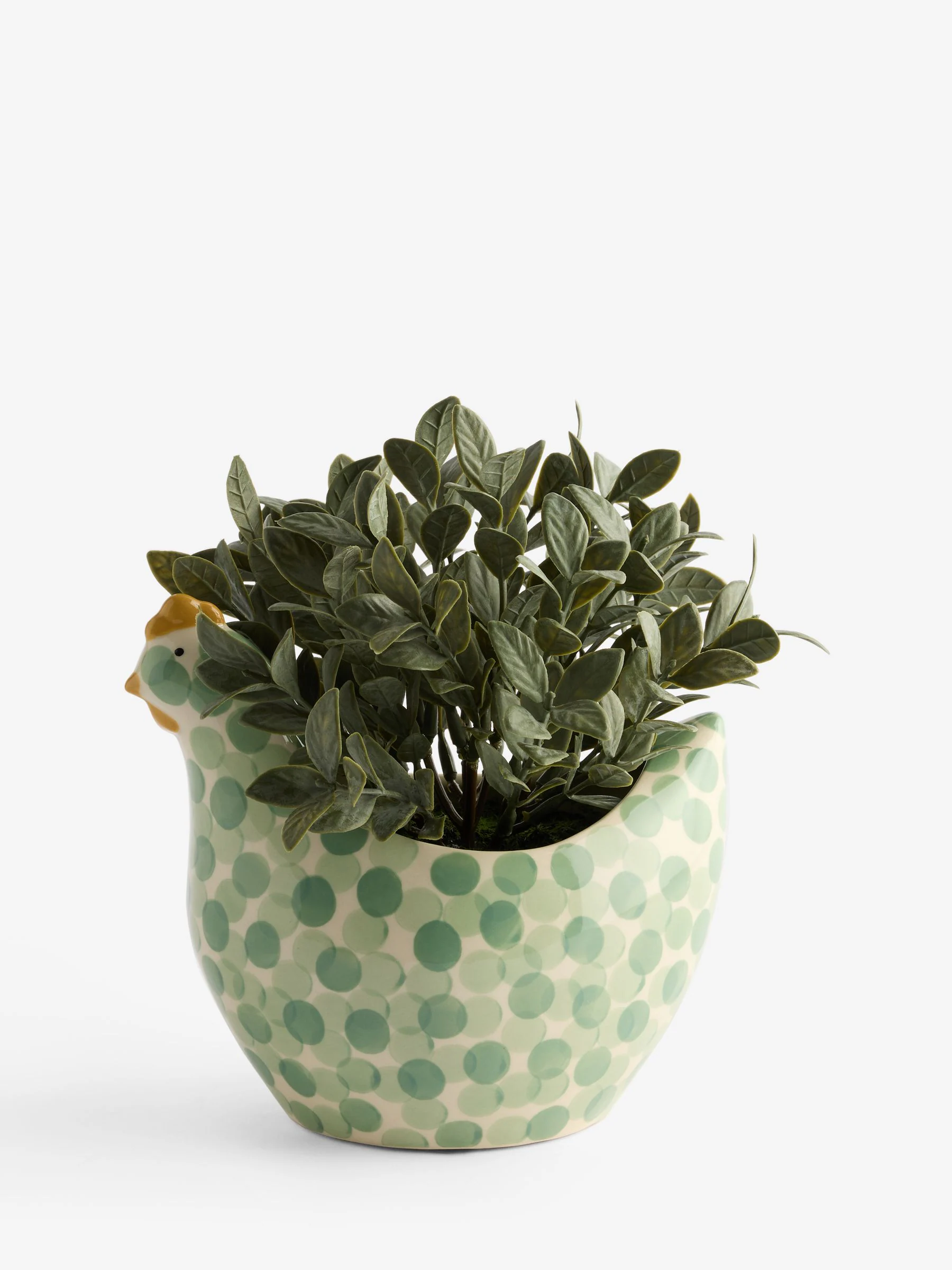 Artificial Plant In Spotted Ceramic Chicken Planter