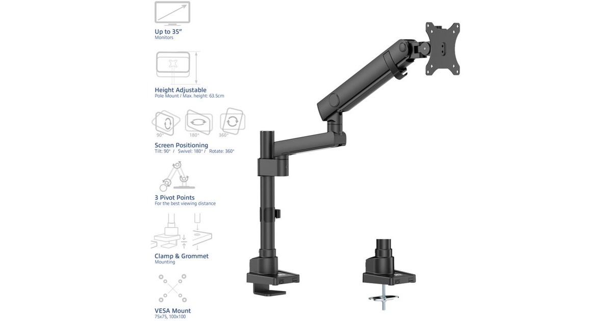 ACT ConnectivityMonitorarm office solid pro, mechanische veer, 1 monitor  (Zwart)
