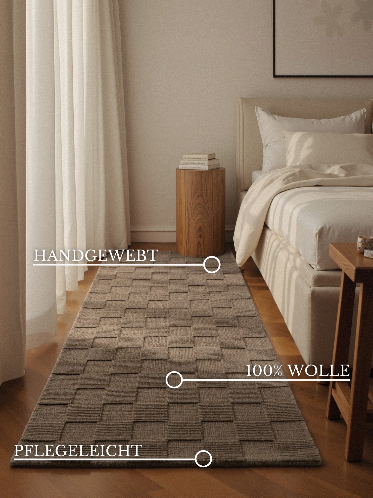 Villeroy & Boch Wollteppich »Scala« rechteckig 10 mm Höhe Handgewebt, Wolle, Kariert, Natur, 3D-Struktur, Karo, Wohnzimmer