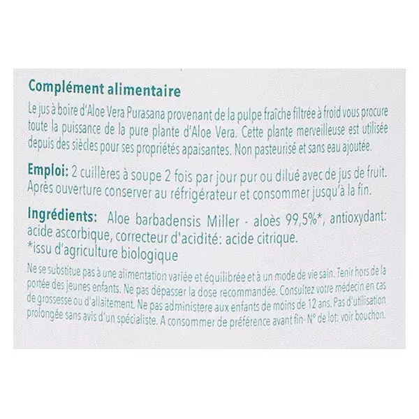 Purasana Jus Aloe Vera Bio 1L