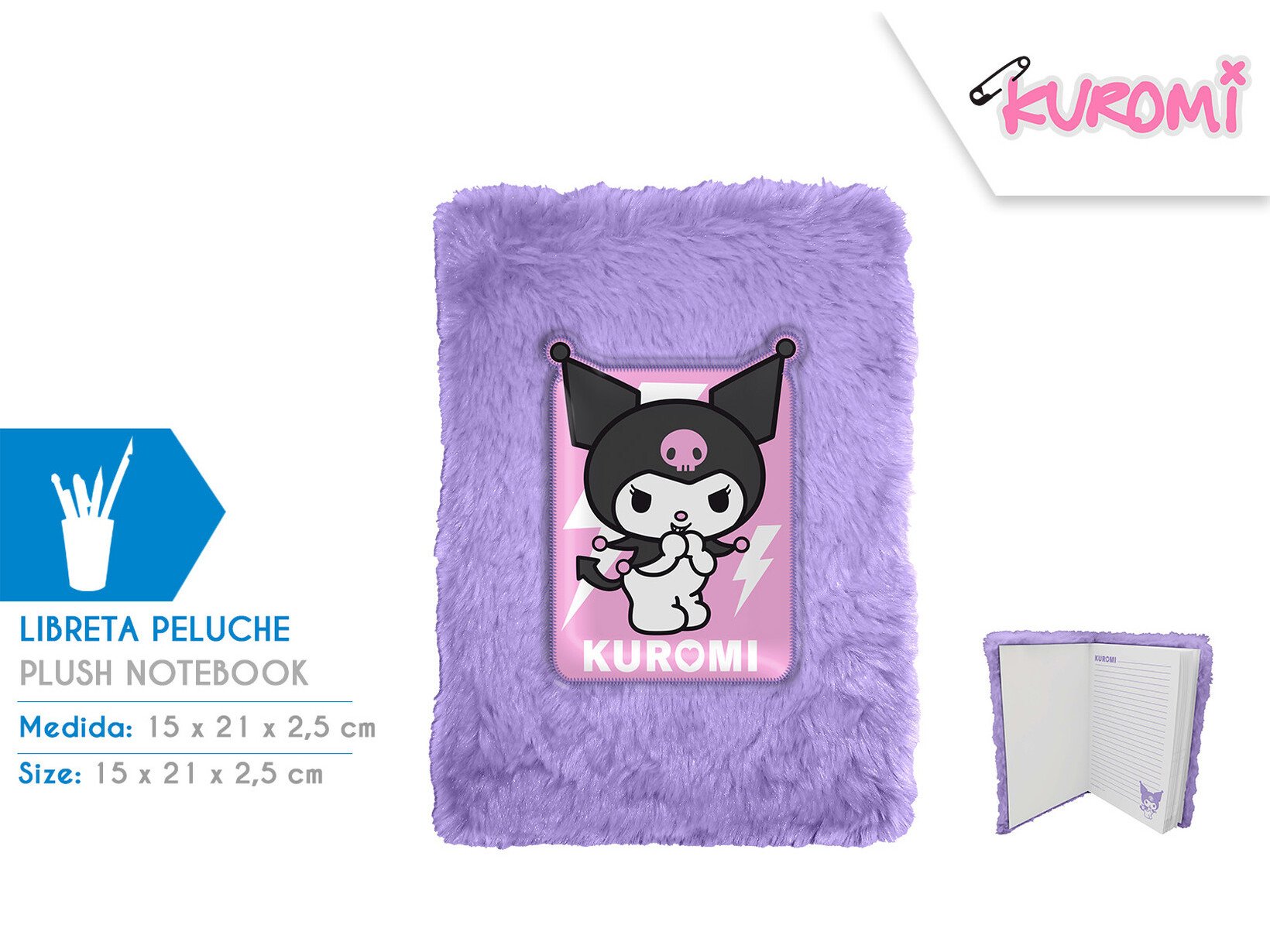 CADERNO PELUCHE KUROMI A5 15X21X2.5CM