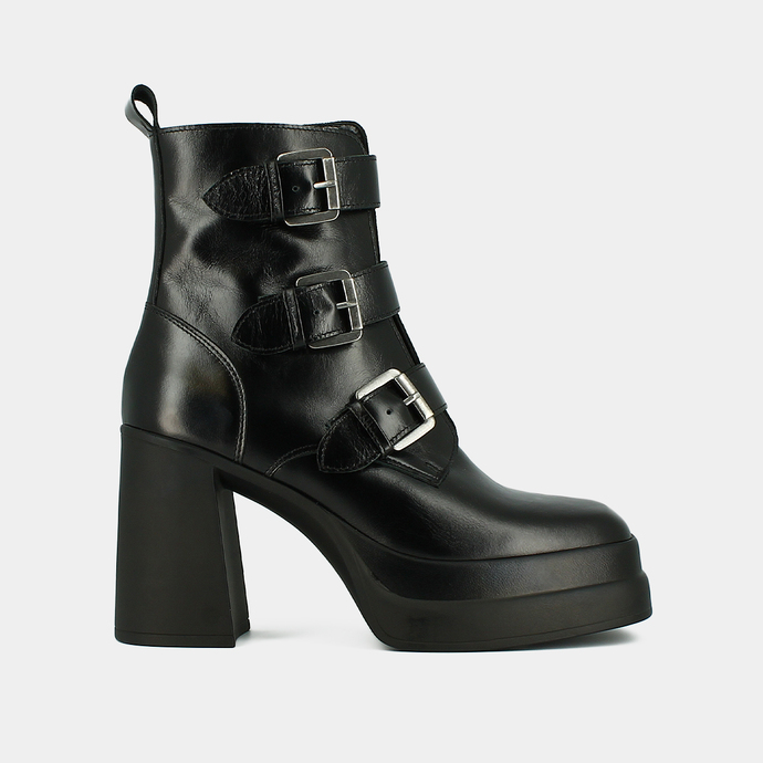 Boots à sangles et plateformes  en cuir noir