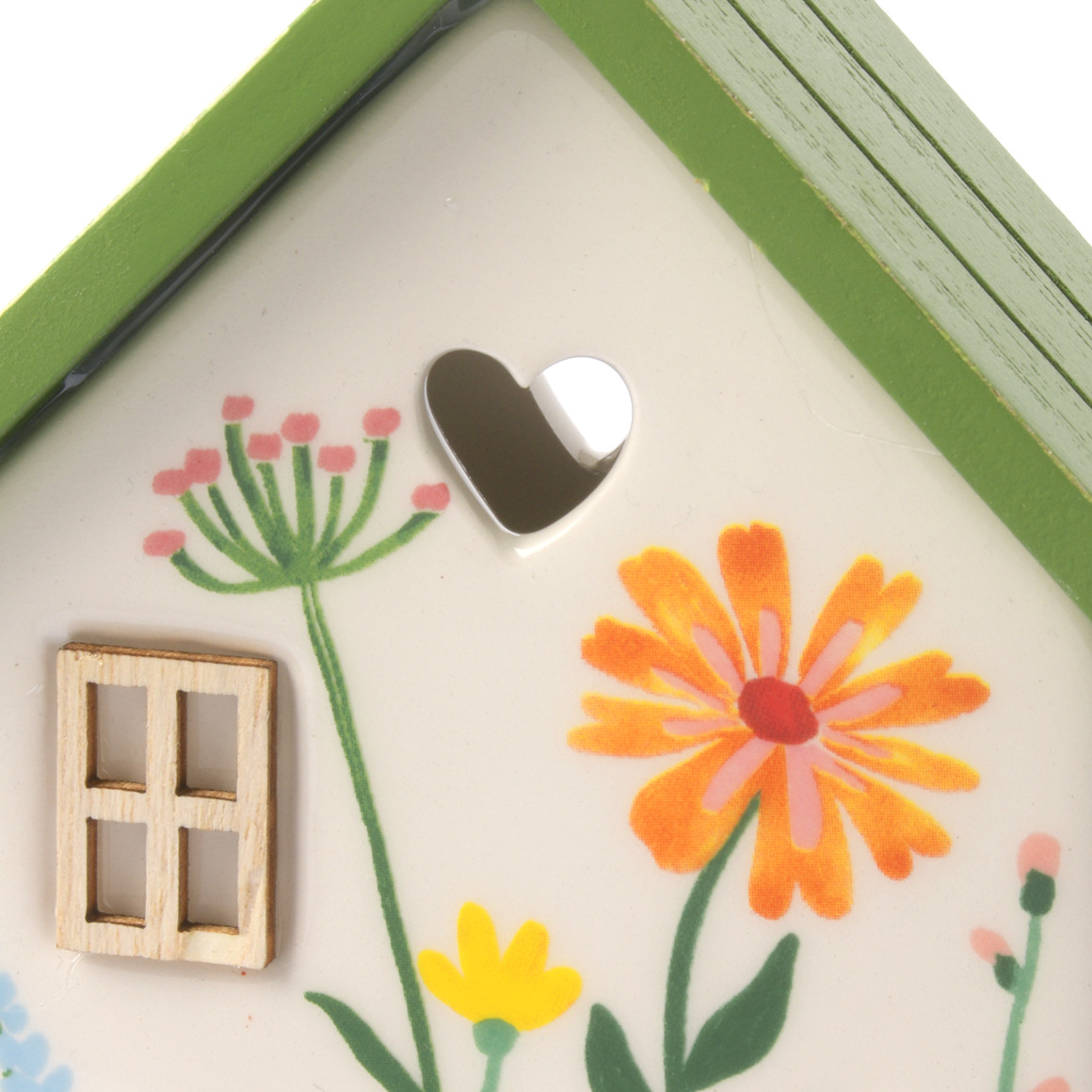 My Home Dekoaufsteller Haus  mit Blumen-Motiv cremeweiss / hellgrün