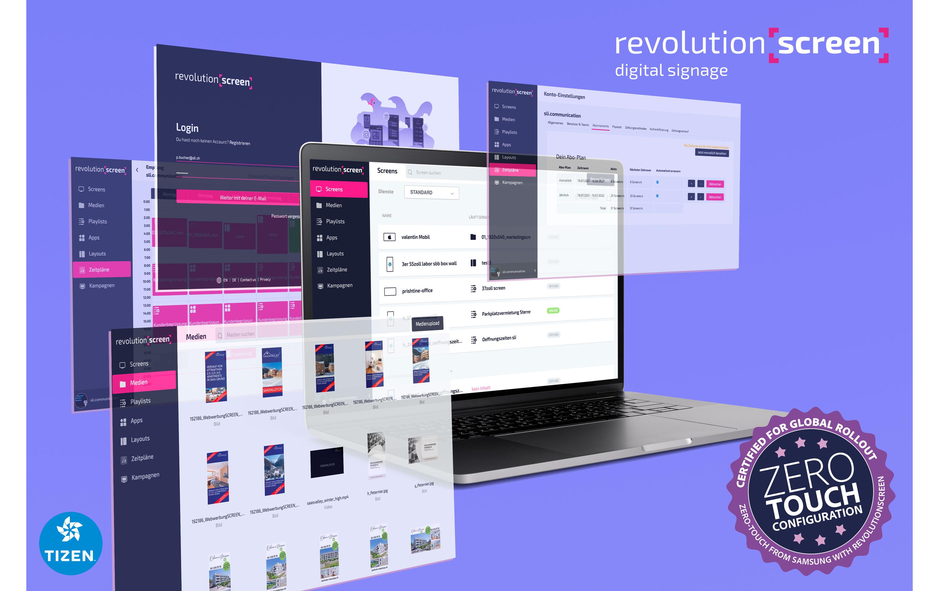 Digital Signage Software revolutionScreen Pro 1 Jahr<br>RevolutionSCREEN Digital Signage Software – Die neue und effiziente Art, digitale Displays zu bewirtschaften