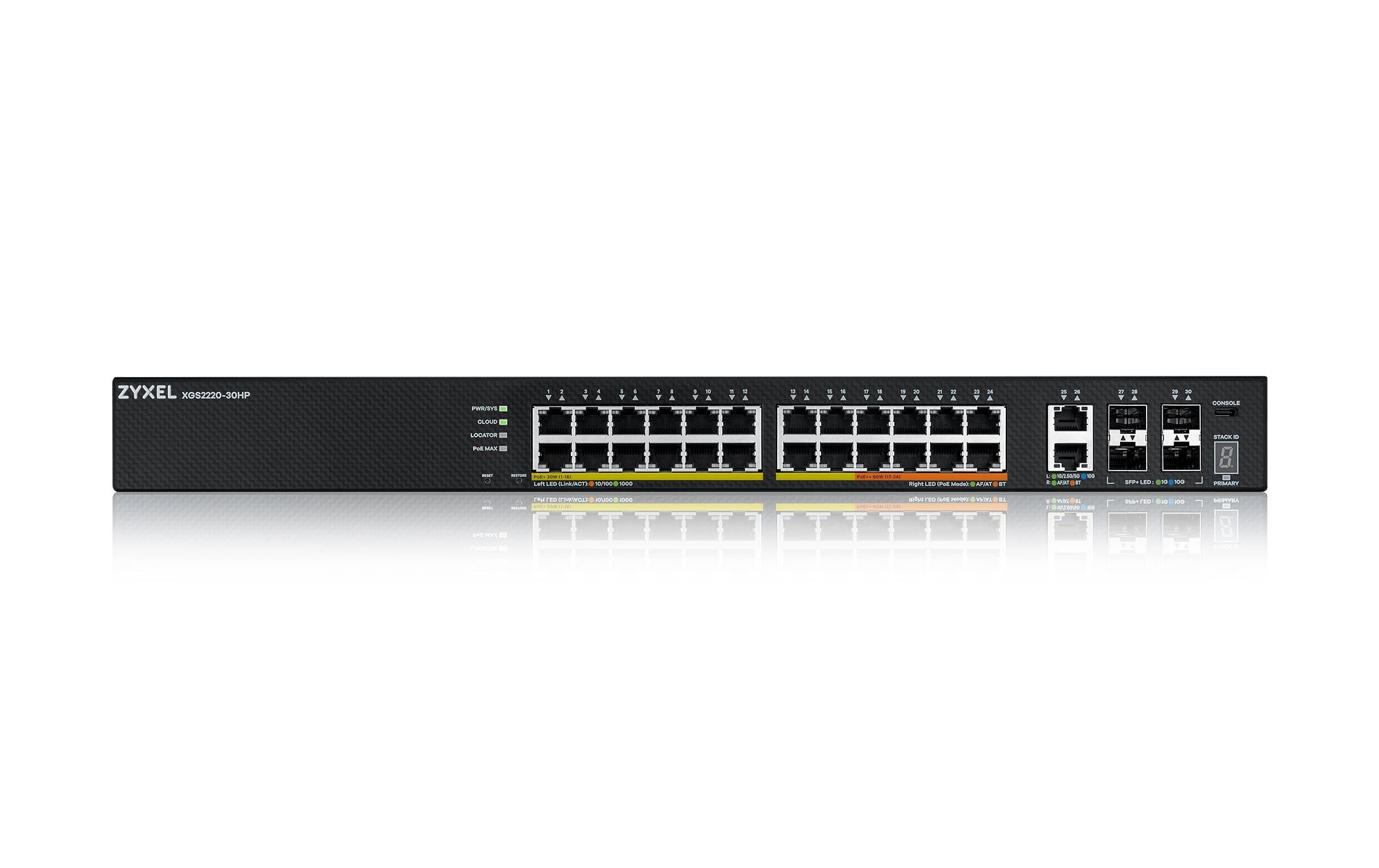 PoE+ Switch XGS2220-30HP 30 Port<br>24-Port GbE L3 Access PoE+ Switch mit 6 10G Uplink (400 W)