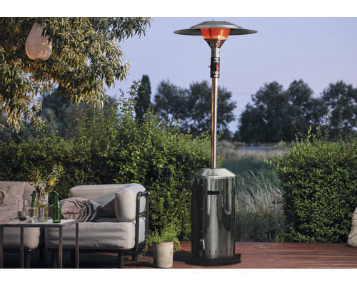 Enders Elegance gas terrasverwarmer, paddenstoelverwarmer, Eco Green brander, 6 kW met omvalbeveiliging, piëzo-ontsteking, traploze vlamregeling, H 220 cm, roestvrij staal