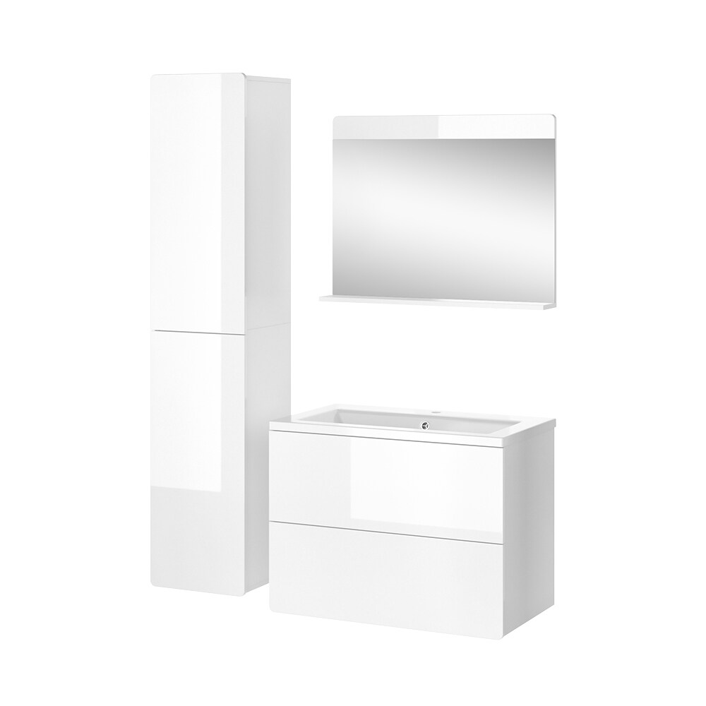 Vicco Badmöbel-Set Izan Weiß Hochglanz modern Waschtischunterschrank Waschbecken Badspiegel Hochschrank