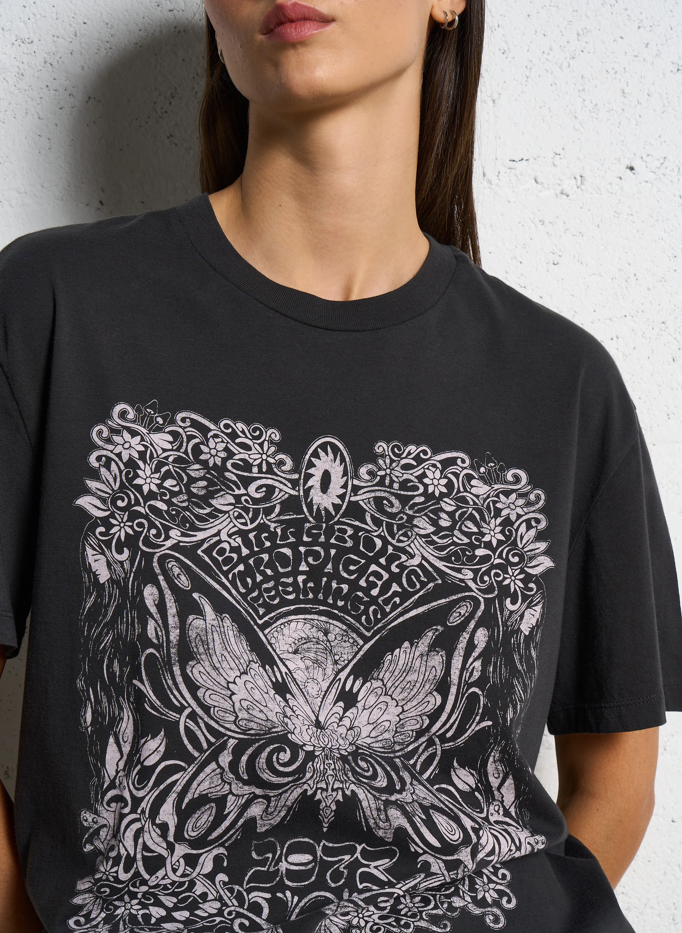 TROPICAL FEELIN - Tee-shirt droit col rond imprimé en coton | Noir