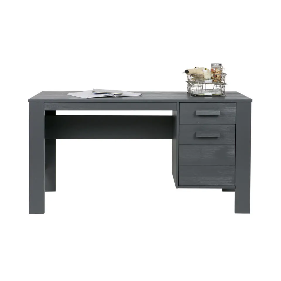 WOOOD Dennis Bureau - Grenen Geborsteld - Staal Grijs - 74x141x59