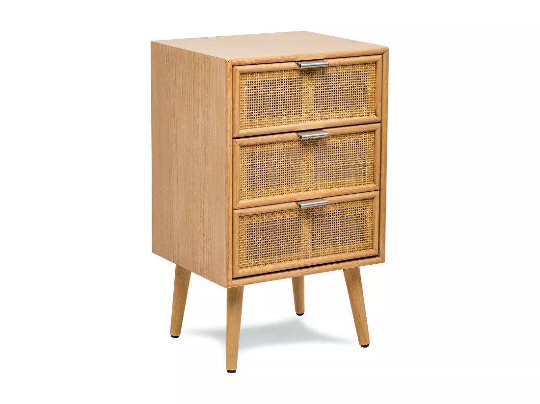 Chiffonnier 3 tiroirs en bois et rotin naturel