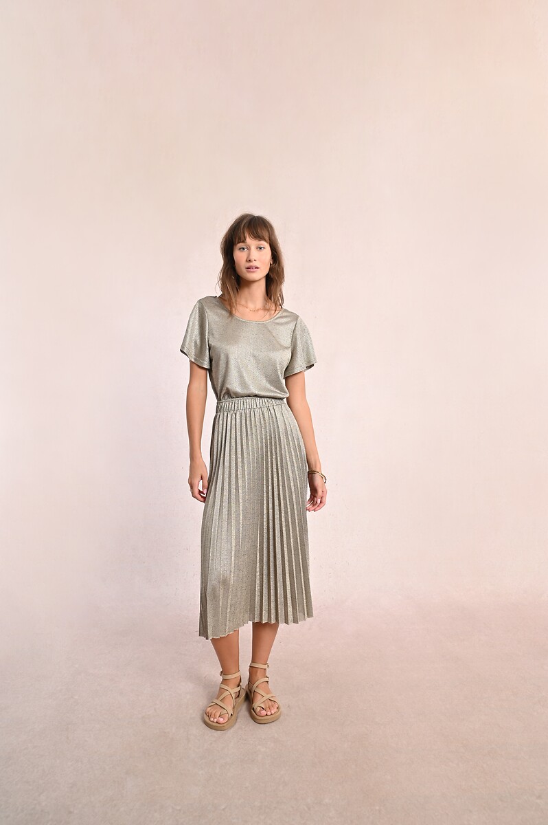MOLLY BRACKEN<br>Saia plissada midi, iridescente