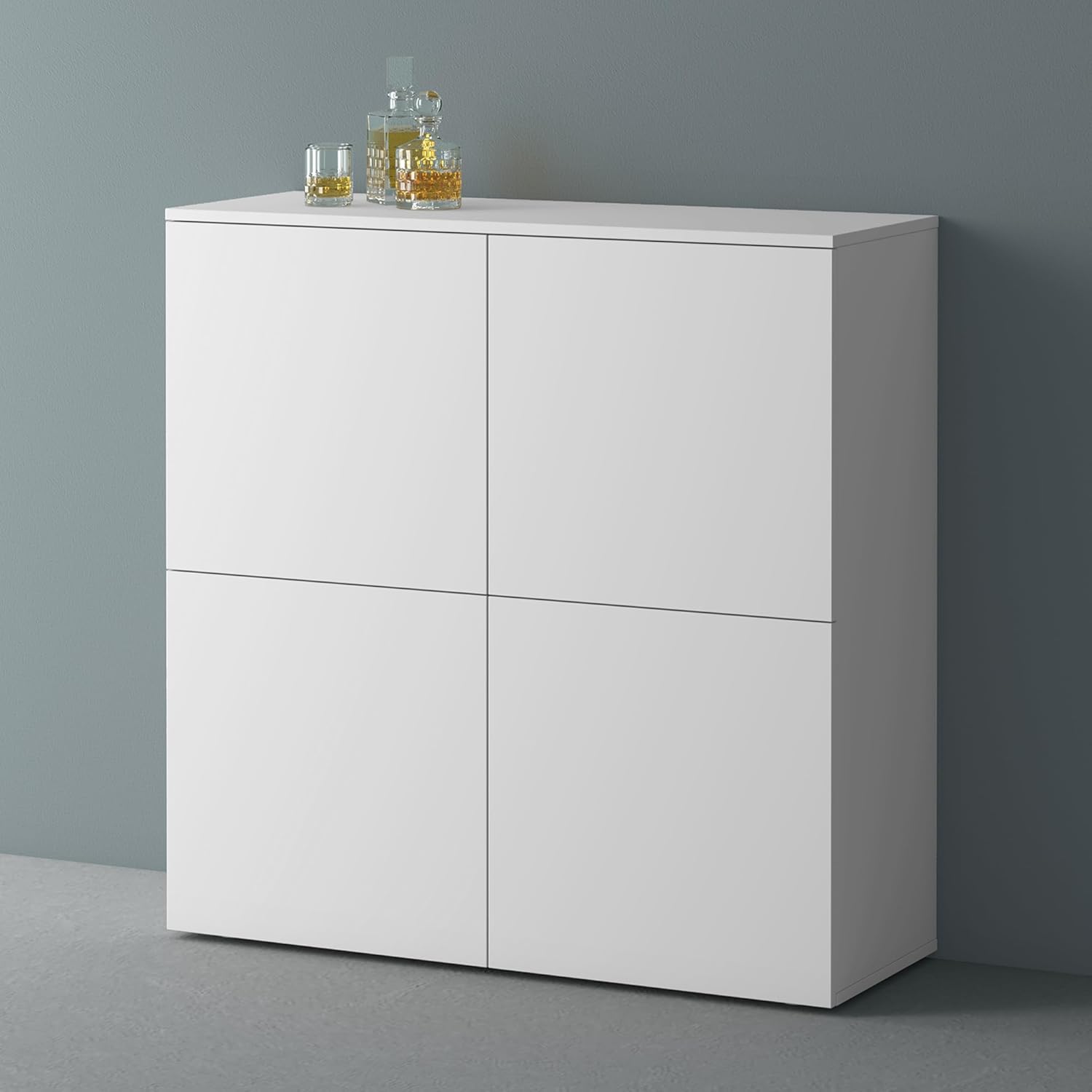 Mai & Mai Möbel Kommode Aufbewahrungsschrank mit 4 Türen in Weiß matt Sideboard Schrank Mehrzweckschrank BTH: 100x36,4x98 cm Schrank04