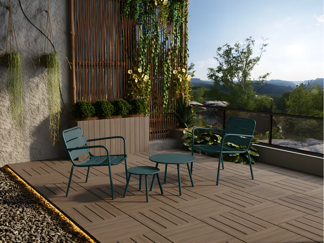 Fauteuil bas de jardin empilable en métal - Vert sapin - MIRMANDE de MYLIA