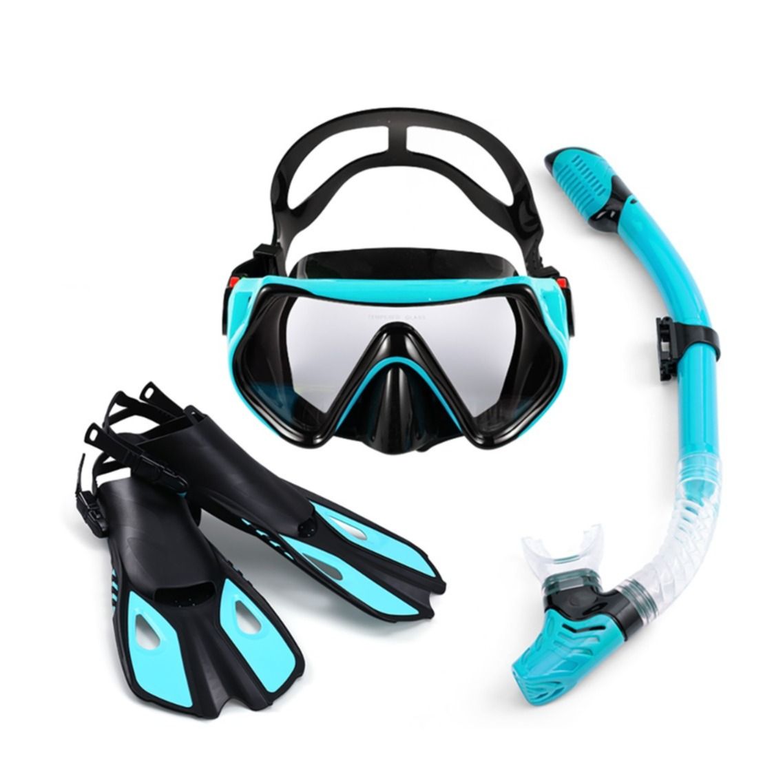 (3-tlg. Set) Taucher Equipment für Erwachsene Schnorchel Diving Kit Brille / Flossen / Schnorchel (Gr. S/M) - Türkis