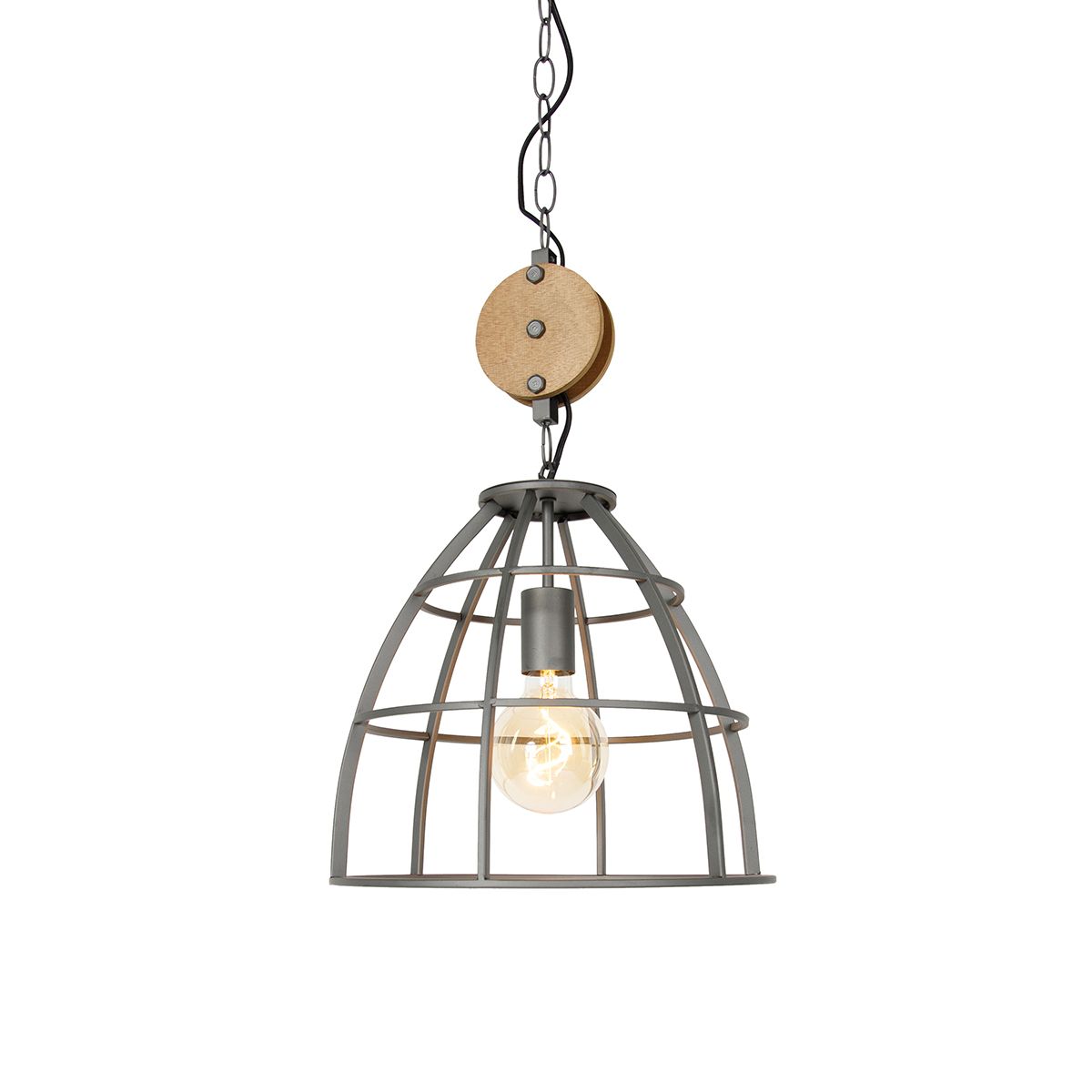 Industriële hanglamp donkergrijs met hout 34 cm - Arthur